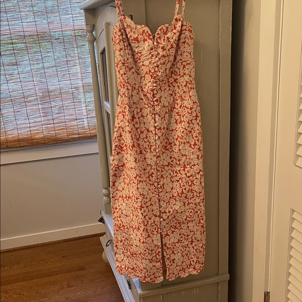 Anthropologie Orange Slip Dress Spaghetti Strap Midi